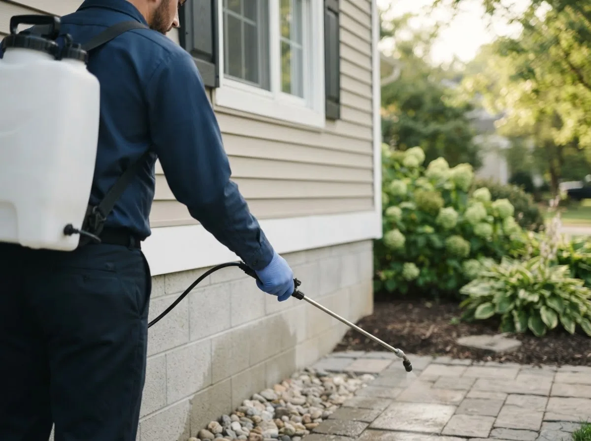 Pest control technician inspecting a home in Portsmouth, OH